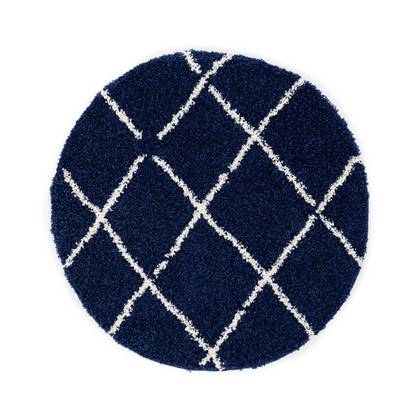 Boho&me Rond hoogpolig vloerkleed ruiten Habitat - marineblauw|wit -