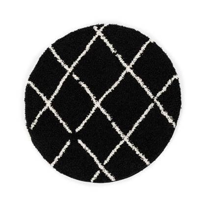 Boho&me Rond hoogpolig vloerkleed ruiten Habitat - zwart| - 120 cm Wit
