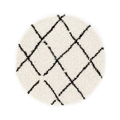 Boho&me Rond hoogpolig vloerkleed ruiten Habitat - wit|zwart - 240 cm Wit, Zwart