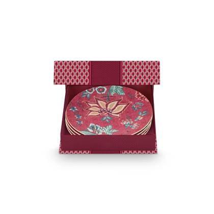 Pip Studio oriental flower dark pink set van 4 bordjes 17cm - roze gebaksbordjes - cadeauset