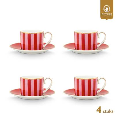 Pip Studio Espressokop en Schotel - Love Birds - Rood - Set van 4