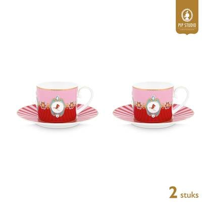 Pip Studio Kop en Schotel - Love Birds Medallion - Rood - Set van 2