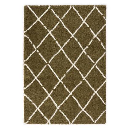 Boho&me Hoogpolig vloerkleed ruiten Artisan - olijfgroen|wit - 100x200 Groen, Wit