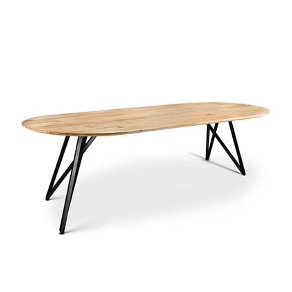 Nordic Design - Eettafel - acacia - naturel - rechthoekig afgerond - 220x100 cm - vlinder poten - staal - zwart