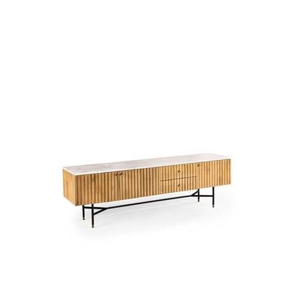 Piano - Tv-meubel - L175cm - mango - naturel - marmer blad- wit