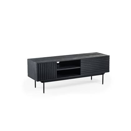 Piano -Tv-meubel - L140cm - mango - zwart - 2 nissen - 2 deuren - stalen poten