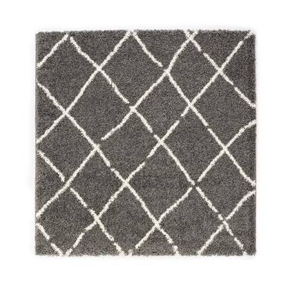 Boho&me Vierkant hoogpolig vloerkleed ruiten Artisan - grijs|wit - Grijs, Wit
