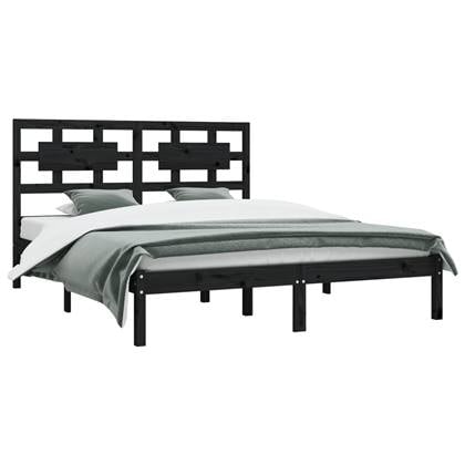 vidaXL Bedframe massief grenenhout zwart 150x200 cm