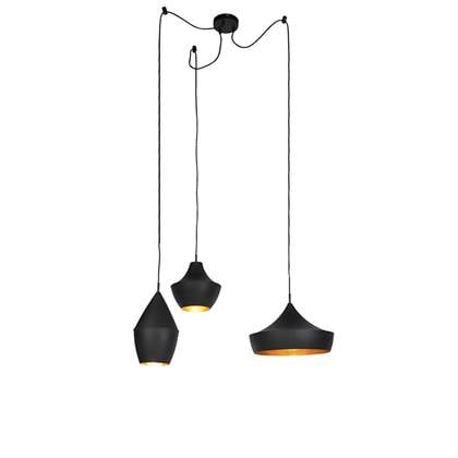 QAZQA Set van 3 smart hanglampen zwart met goud incl. Wifi A60 -