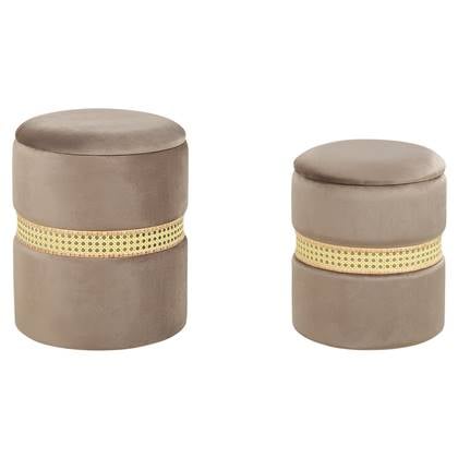 Beliani - MEDFORD - Poef - Taupe - Fluweel Grijs