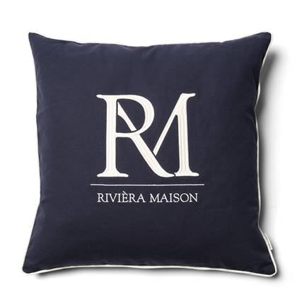 Riviera Maison Kussenhoes blauw met witte tekst 60x60 RM Monogram