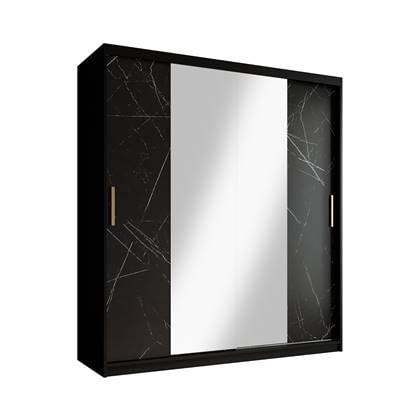 Meubella Kledingkast Marmer 2 - Zwart - 180 cm - Met spiegel
