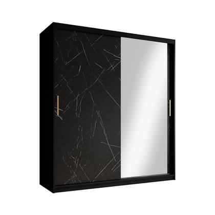 Meubella Kledingkast Marmer 3 - Zwart - 180 cm - Met spiegel