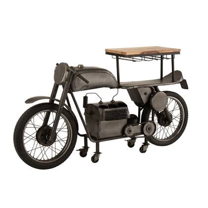 J-Line Bar Motorfiets 12Glazen 6Flessen Metaal/Mango Hout Donkergrijs/Naturel