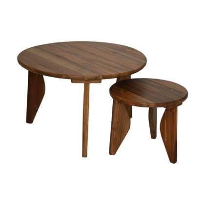 Salontafels rond set van 2 - Ø40X35/Ø70X45 - Naturel - Teak