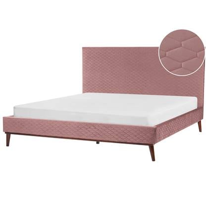 Beliani - BAYONNE - Tweepersoonsbed - Roze - 180 x 200 cm - Fluweel