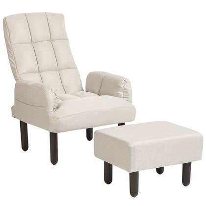 Beliani - OLAND - Fauteuil met hocker - Licht - Linnen Beige
