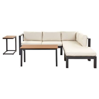 Beliani - MESSINA - Loungeset voor 5 - Zwart|Beige - Aluminium Bruin
