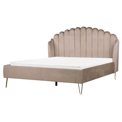 Beliani - AMBILLOU - Tweepersoonsbed - Taupe - 160 x 200 cm - Fluweel