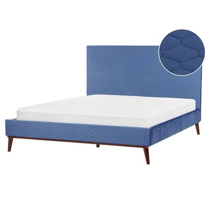 Beliani - BAYONNE - Tweepersoonsbed - Blauw - 160 x 200 cm - Fluweel