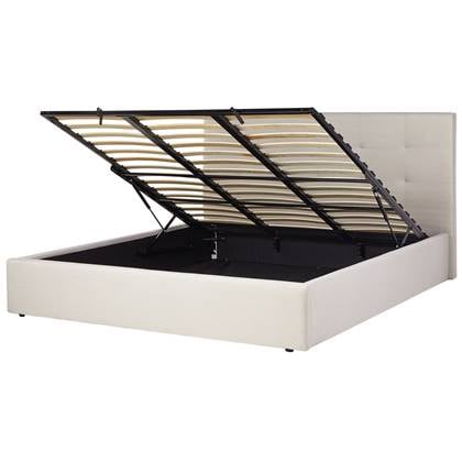 Beliani-LORIENT-Bed met opbergruimte-Beige-180 x 200 cm-Polyester