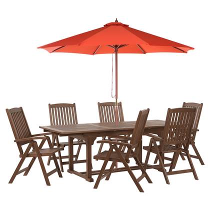Beliani-AMANTEA-Tuinset voor 6-Donkere houtkleur|Rood-Acaciahout Bruin
