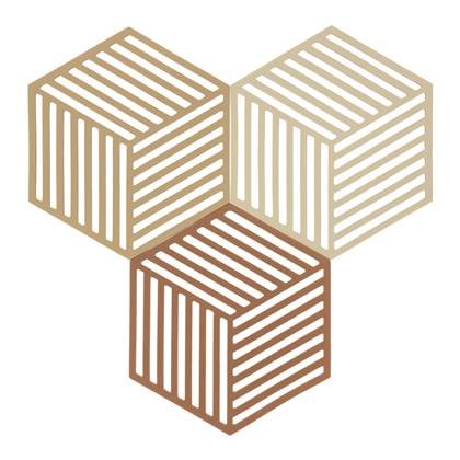 Zone Denmark Hexagon Onderzetter - Set van 3 - Khaki/Warm Sand/Almond