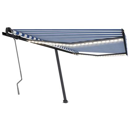 vidaXL Luifel handmatig uittrekbaar met LED 400x350 cm blauw en wit