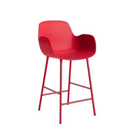 Normann Copenhagen Form Barkruk High 75 cm met Armleuning - Staal - Bright Red