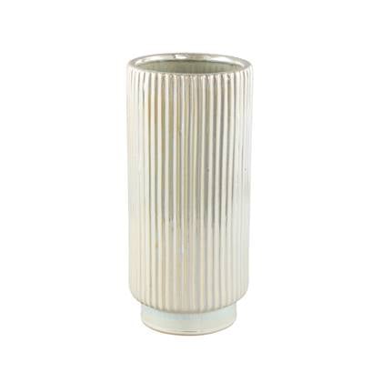 PTMD Eviera Pearl shiny glazed ceramic pot ribbed round Groen