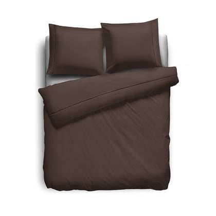 Elegance Dekbedovertrek Uni Percal Katoen Met Bies Brown 200x200-220cm