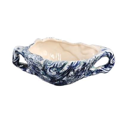 PTMD Danni Blue glazed ceramic jar low two ears