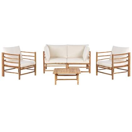 Beliani - CERRETO - Loungeset 4-zits - Wit - Bamboehout