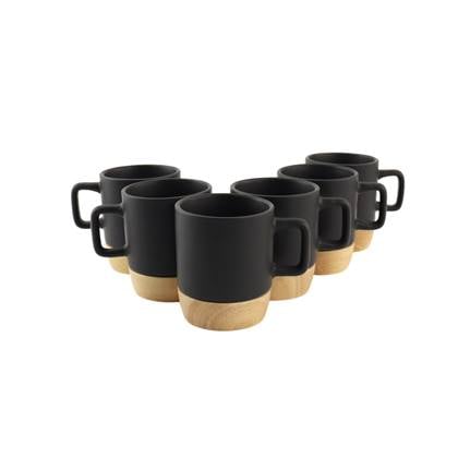 OTIX Espresso Kopjes Zwart Koffiekopjes Set van 6 120ml met Bamboe...