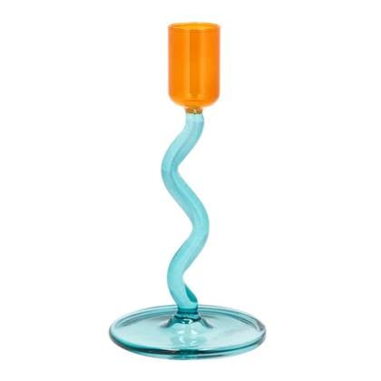 Villa Collection Styles Glazen Kandelaar Spiral - Blauw / Oranje