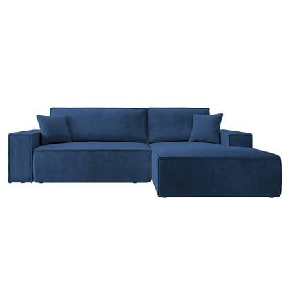 NADUVI Collection Galine Hoekbank met Chaise Longue Rechts met Slaapfunctie - Ribstof - Donkerblauw