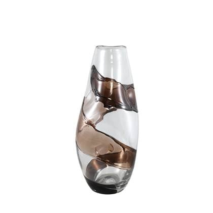 PTMD Lisee Brown solid glass vase line frost L Bruin