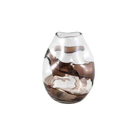PTMD Lisee Brown solid glass vase line frost S Bruin