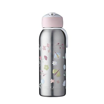 Isoleerfles flip-up Campus 350 ml - Flowers & butterflies Wit