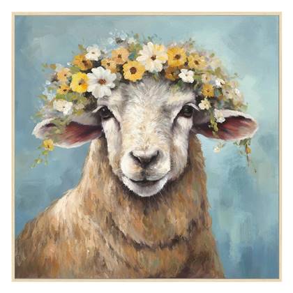 Vtw Living  Schilderij Schaap Bloemenkrans - 70 x 70 cm