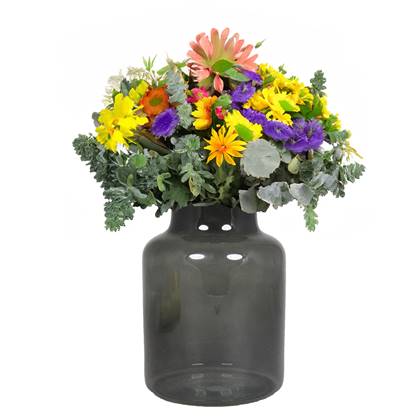 Bela Arte Bloemenvaas Milan - smoke glas - D15xH20 cm - melkbus Grijs