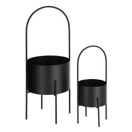 Kave Home - Set van 2 bloempotten Mash met een e metalen Zwart