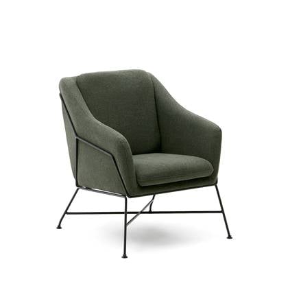 Kave Home - Groene Brida-fauteuil met stalen poten met zwarte