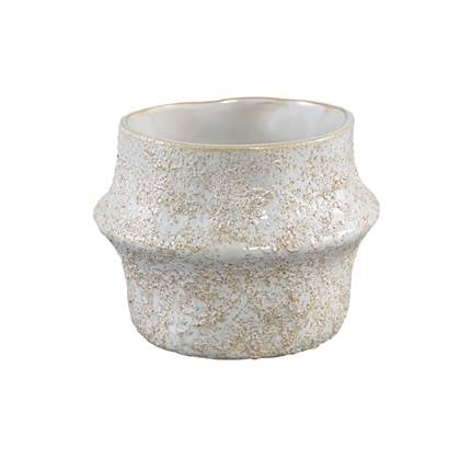 PTMD Ivery Off White glazed ceramic pot with border L