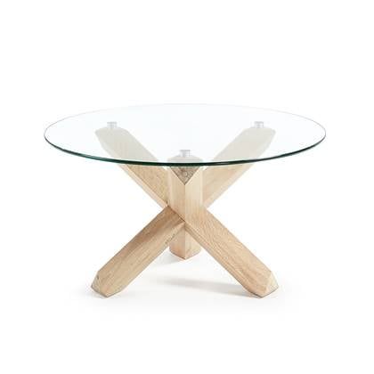 Kave Home - Lotus salontafel Ø 65 cm glas met massief eiken poten