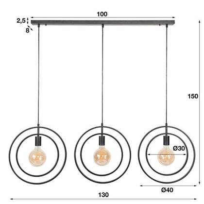 Hoyz - Industriele Hanglamp - 3 Lampen - Turn Around - Zwart