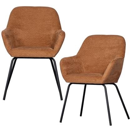 WOOOD Eetkamerstoel Vos Polyester Cinnamon Set van 2