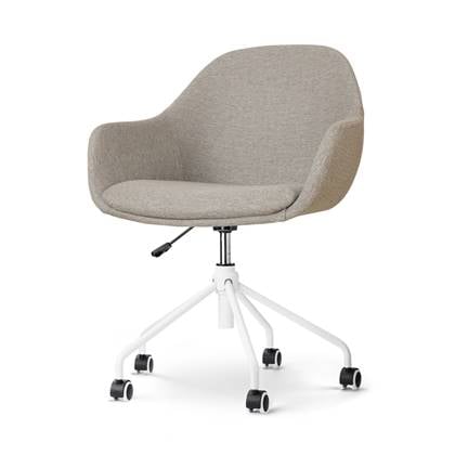 Nolon Nout-Mae Bureaustoel Warm Grijs - Stof - Vestelbaar - Wieltjes - Wit Onderstel - Design - Comfortabel