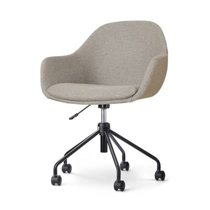 Nolon Nout-Mae Bureaustoel Warm Grijs - Stof - Verstelbaar - Wieltjes - Zwart Onderstel - Design - Comfortabel
