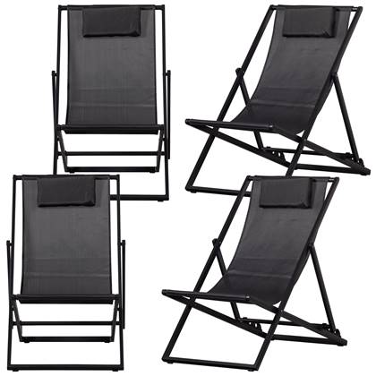 Exotan Esper Strandstoel Buiten - Aluminium - Zwart - Set van 4